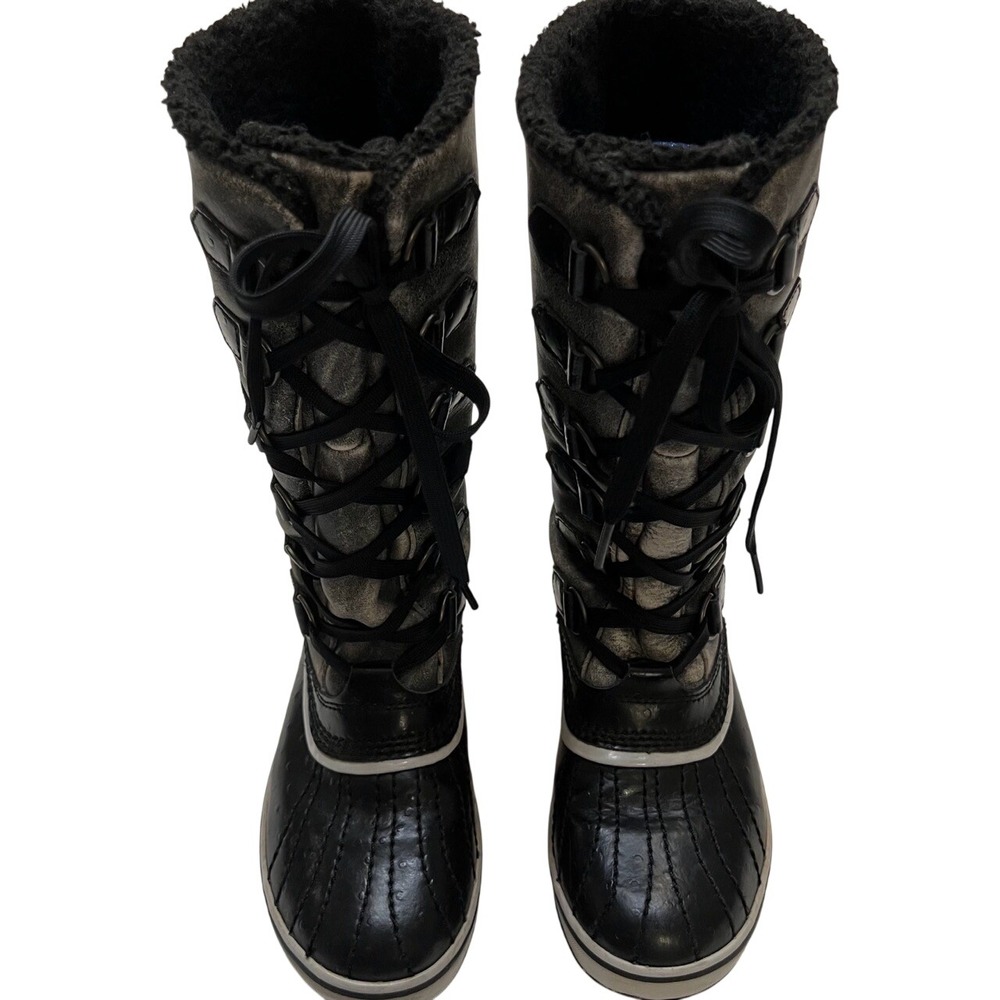 Sorel Tivoli Gray & Black Half Calf Lace Up Waterproof Leather Snow Boots Size 5